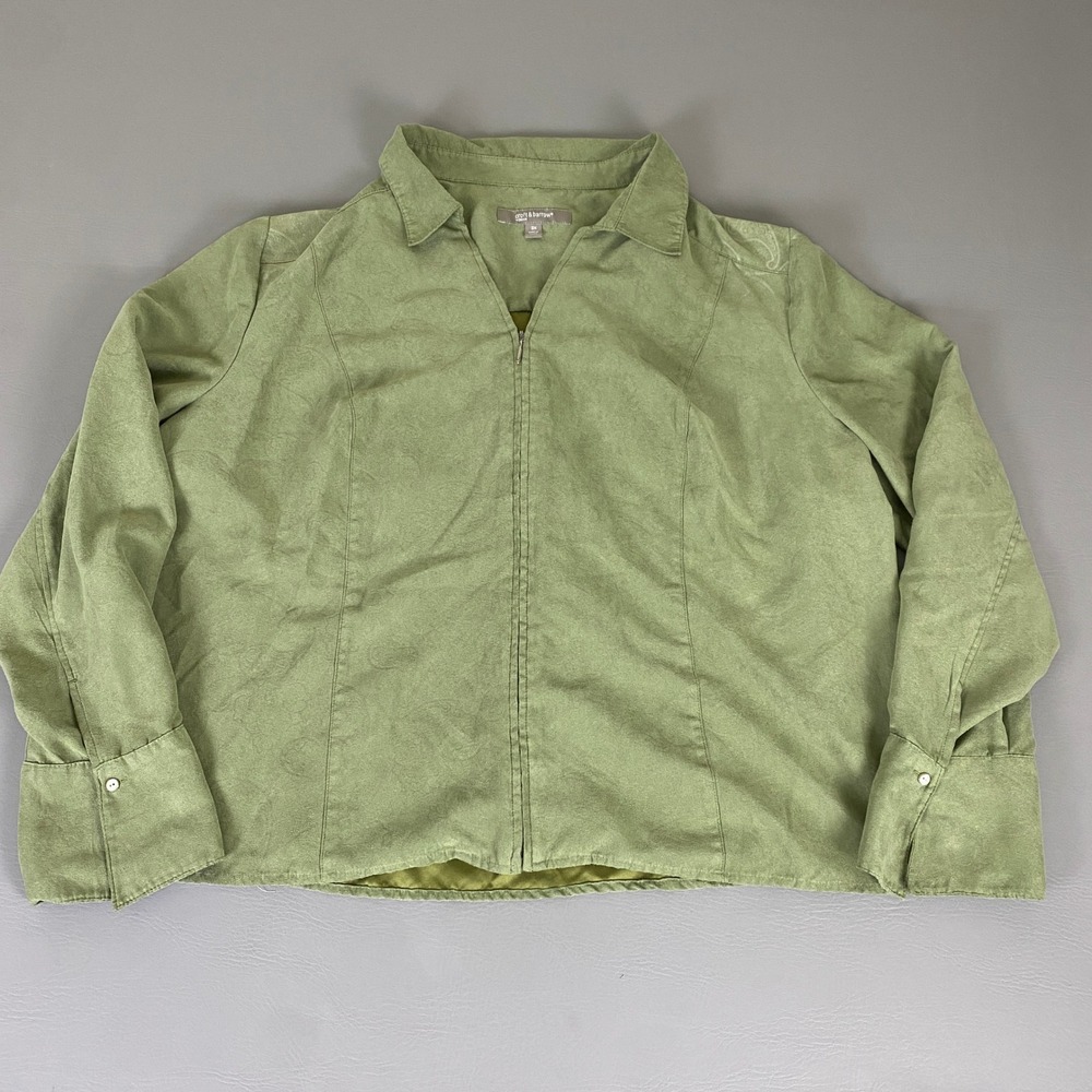 Croft & Barrow Jacket Women's Plus‎ 3X Green Faux Suede Zip Up Collared